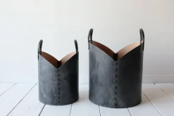 Leather Log Basket in Charcoal Black*OTIS INGRAMS New