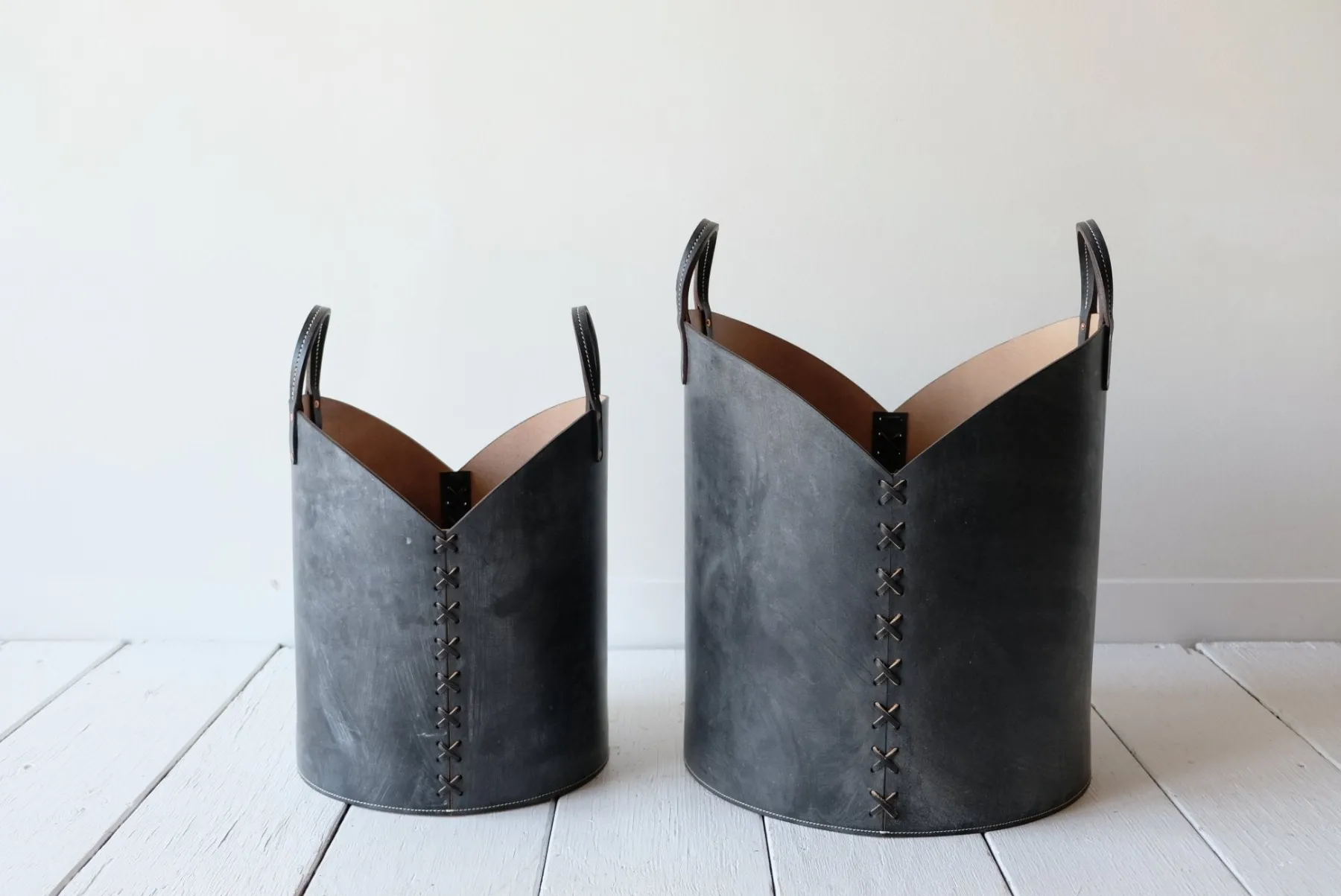 Leather Log Basket in Charcoal Black*OTIS INGRAMS New