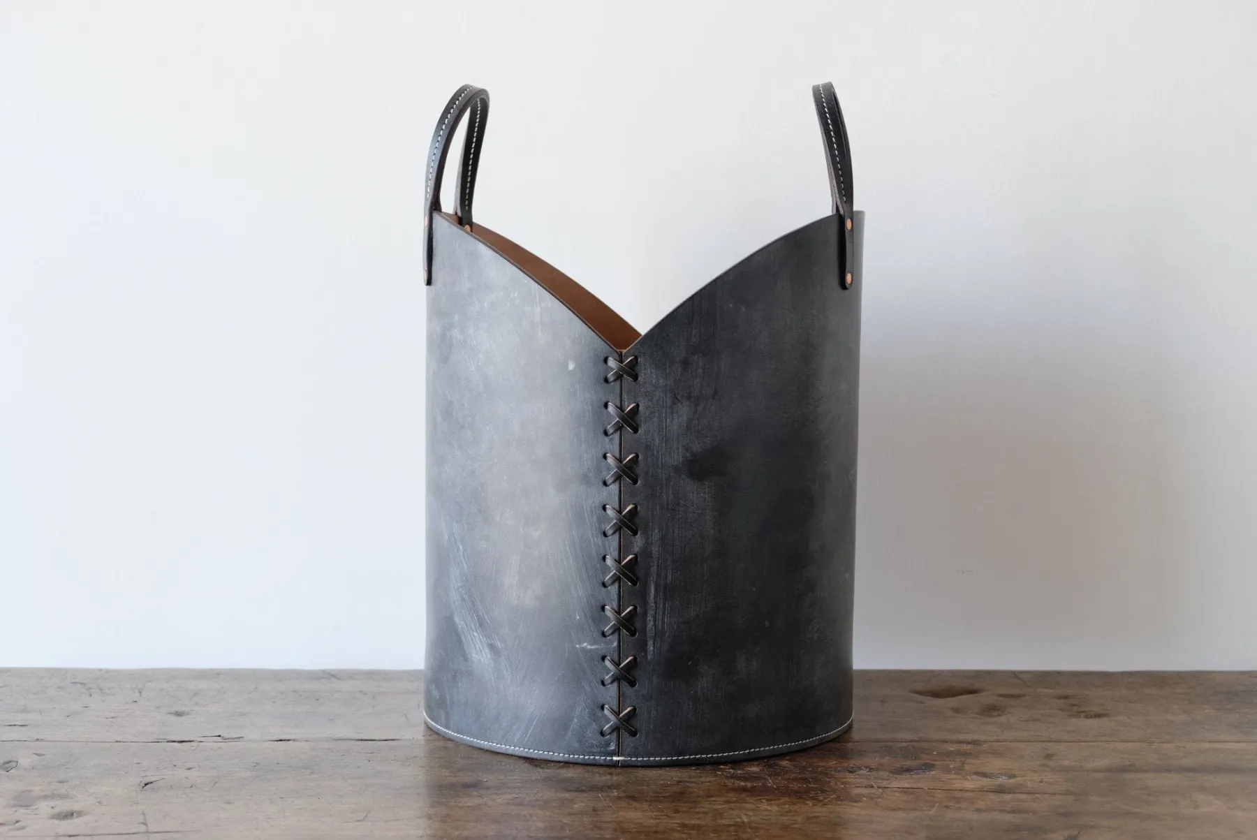 Leather Log Basket in Charcoal Black*OTIS INGRAMS New