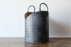 Leather Log Basket in Charcoal Black*OTIS INGRAMS New