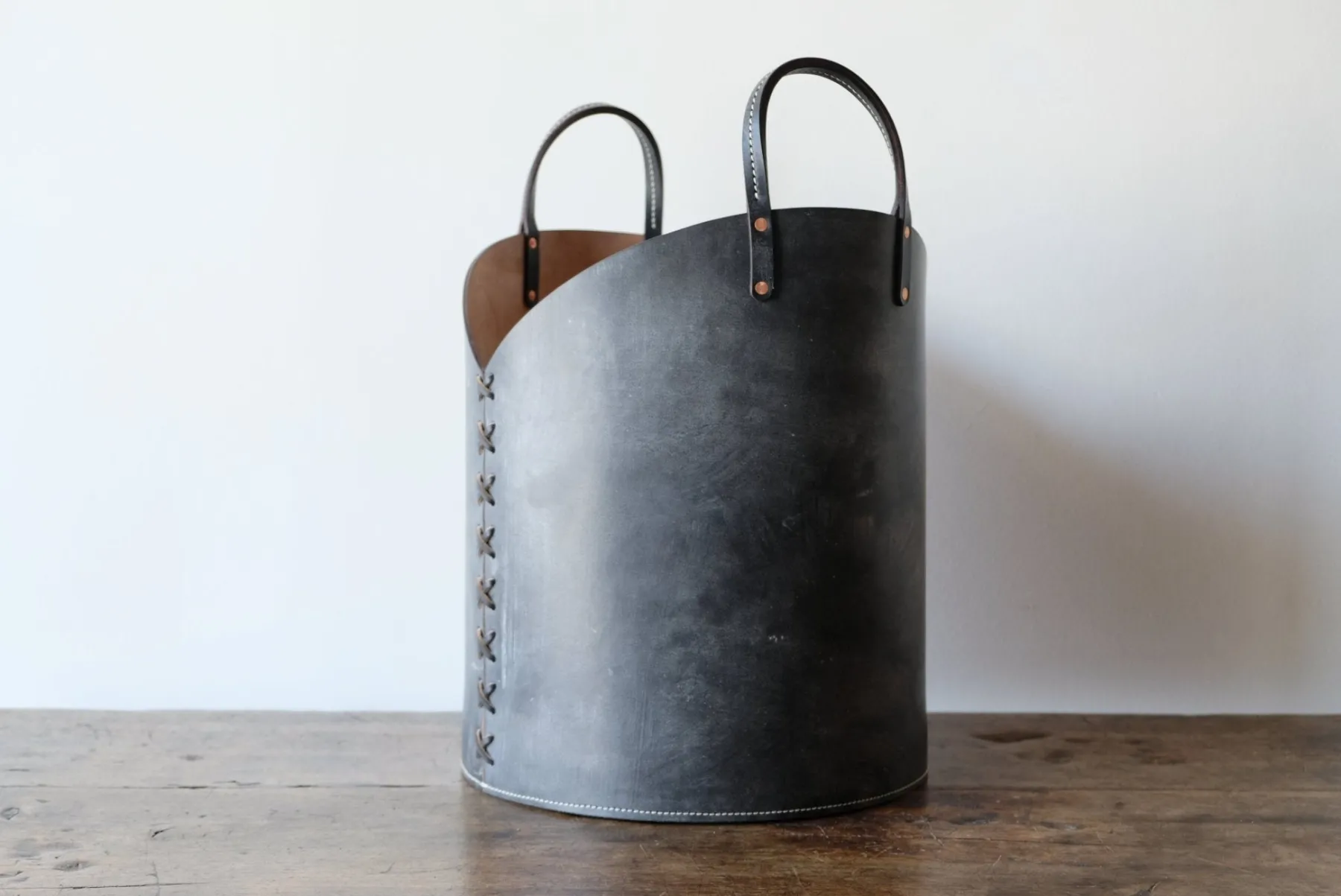 Leather Log Basket in Charcoal Black*OTIS INGRAMS New